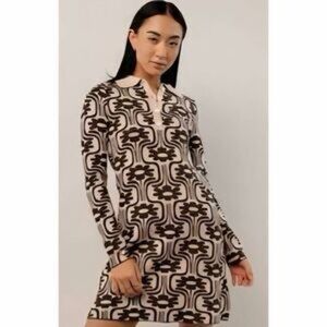 Bohme Brown and Cream Floral Long Sleeve Dress
